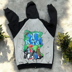 PNB Nation Vintage Y2K Hip-Hop Streetwear Full Zip Black Hoodie Men's Size 3XL